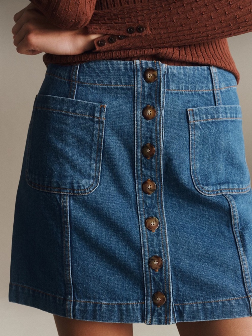 Sezane Blue Button-Front Denim Mini Skirt